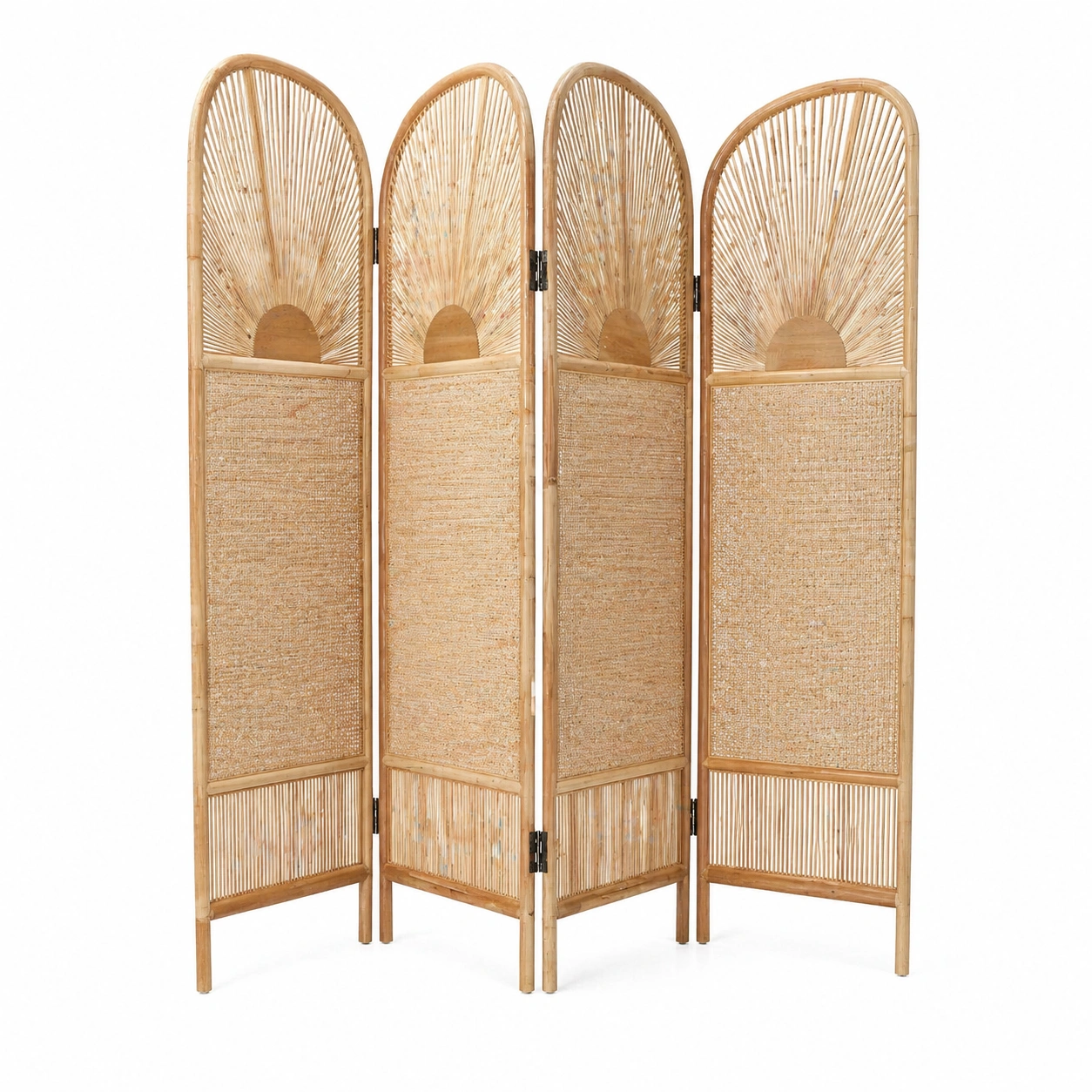 Biombo separador plegable de 4 paneles de bambú natural estilo artesanal 117 x 180 cm-cartdova